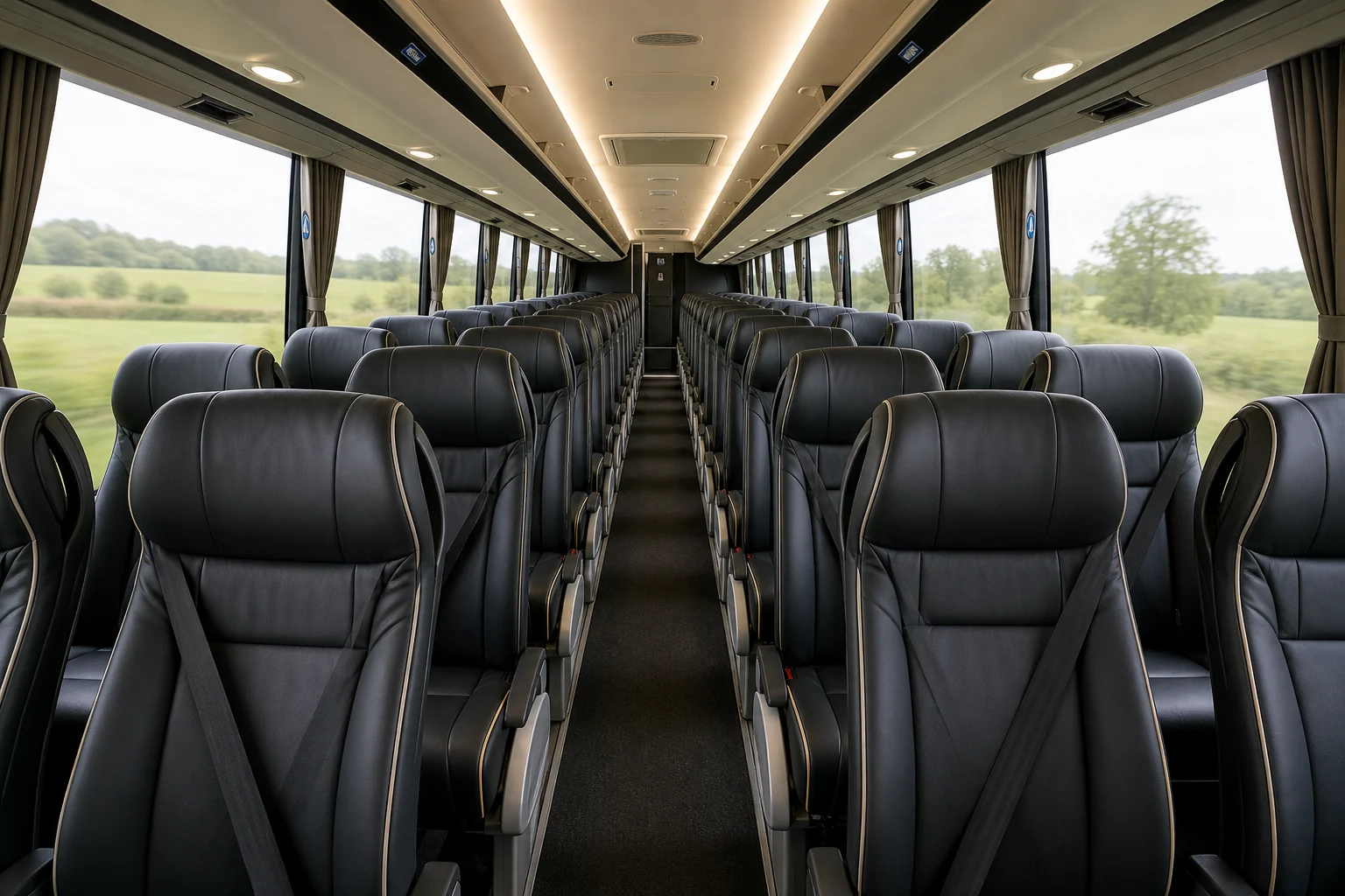 Premium passenger cabin inside a London luxury coach