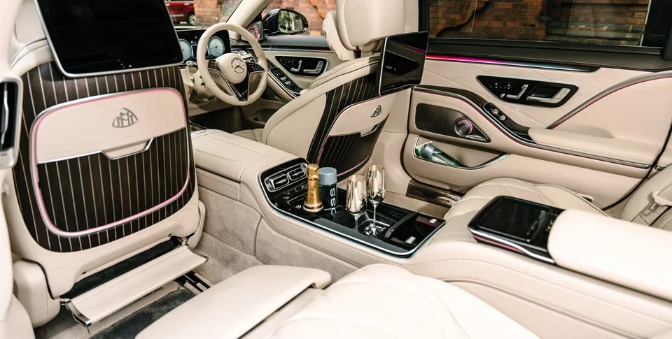 Mercedes-Maybach cream leather passenger cabin and centre console