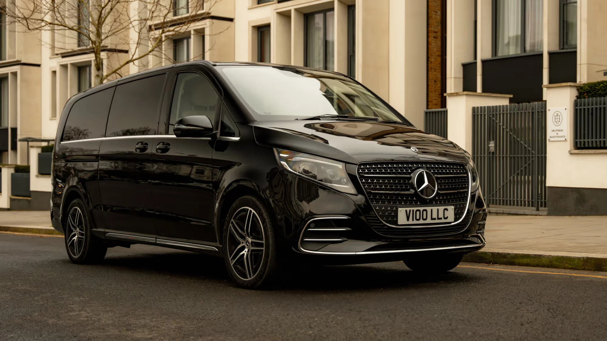 Black Mercedes-Benz V-Class parked on a London street